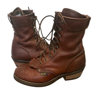 AD TEC Brown Water Resist Leather Packer Logger Boots 2173 Women's Size 7 M